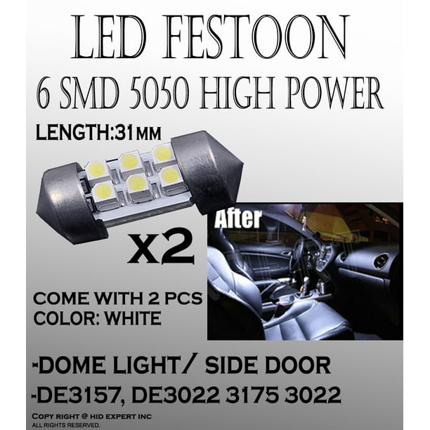 Facibom 2x 31mm 6 SMD 1210 LED Blue Car Festoon Interior Dome C5W 239 Light Lamp Bulb